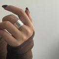 2025 INS New Korean Broken Ice Surface 925 Sterling Silver Wide Chunky Open Rings for Girls Jewelry Gift