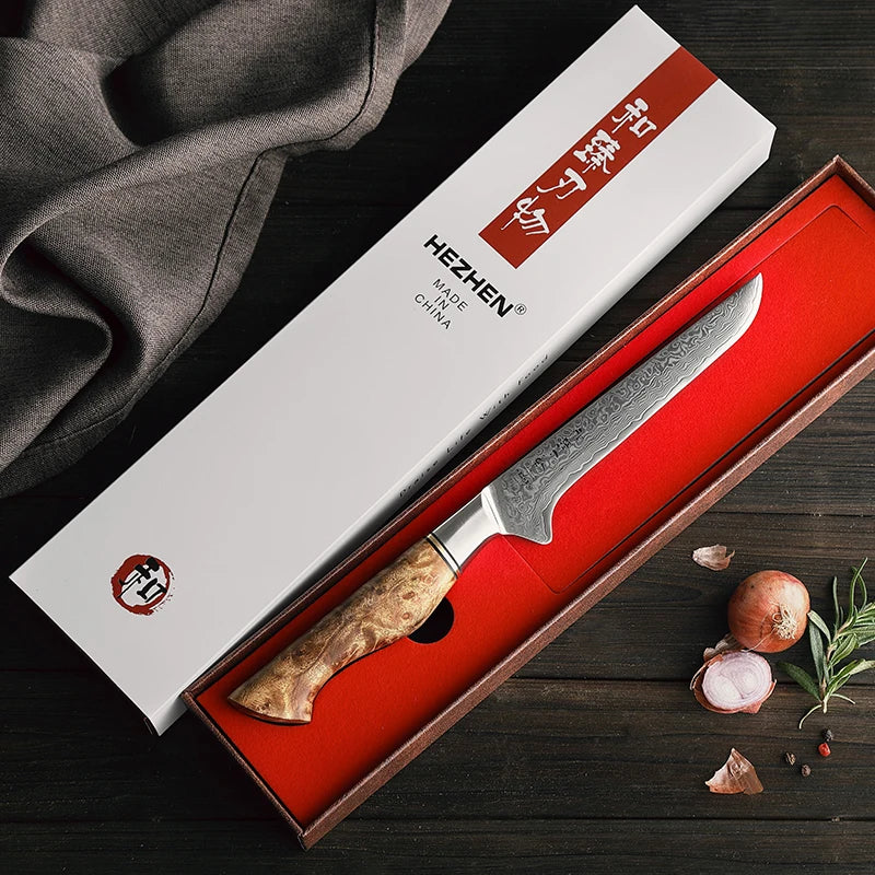 Kitchen Damascus Steel Boning Knife With Figured Sycamore Wood Handle