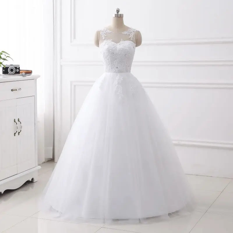 Real Photo New Spring Lace Appliques Wedding Dresses 2021 White O-Neck Princess Bride Wedding Gowns