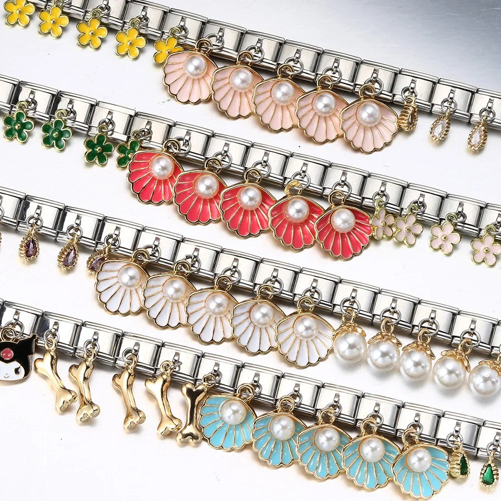 Y2k Italian Charm Bracelet Pendant Series Shell Pearl Personalized Assembly Hand Chain Cute Link