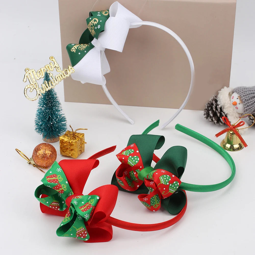 Hot Sale Grosgrain Ribbon Hair Bow Christmas Headband for Kids Hair Accessories