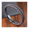 Premium Braided Leather Wristband Stainless Steel Magnetic Clasp Engraving Adjustable Custom Genuine Mens Leather Bracelets