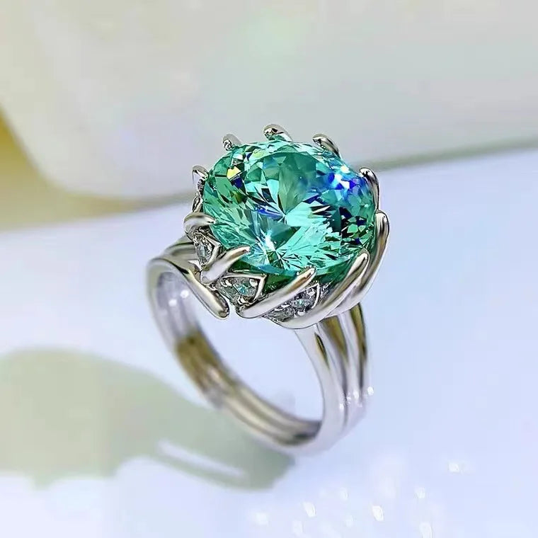 New Arrival 925 Silver 3-5 Ct Excellent Cut Pass Diamond Test Hibiscus Out of Water Green Moissanite Wedding Ring Fine Jewelry