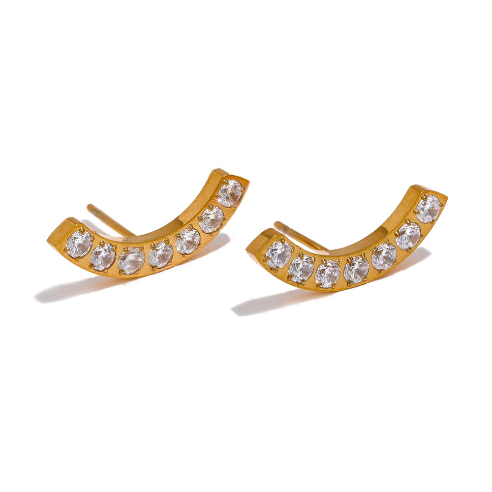 JINYOU 1900 Delicate Shiny Cubic Zirconia Stainless Steel Fashion Stud Earrings Minimalist 18K PVD Unisex Jewelry Men Women MegaBDM