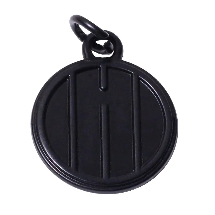 Eco-friendly Christian Cute Matte Black Round Jewelry Tags Necklace Fitting Embossed Logo Brand Metal Pendant for Bracelet