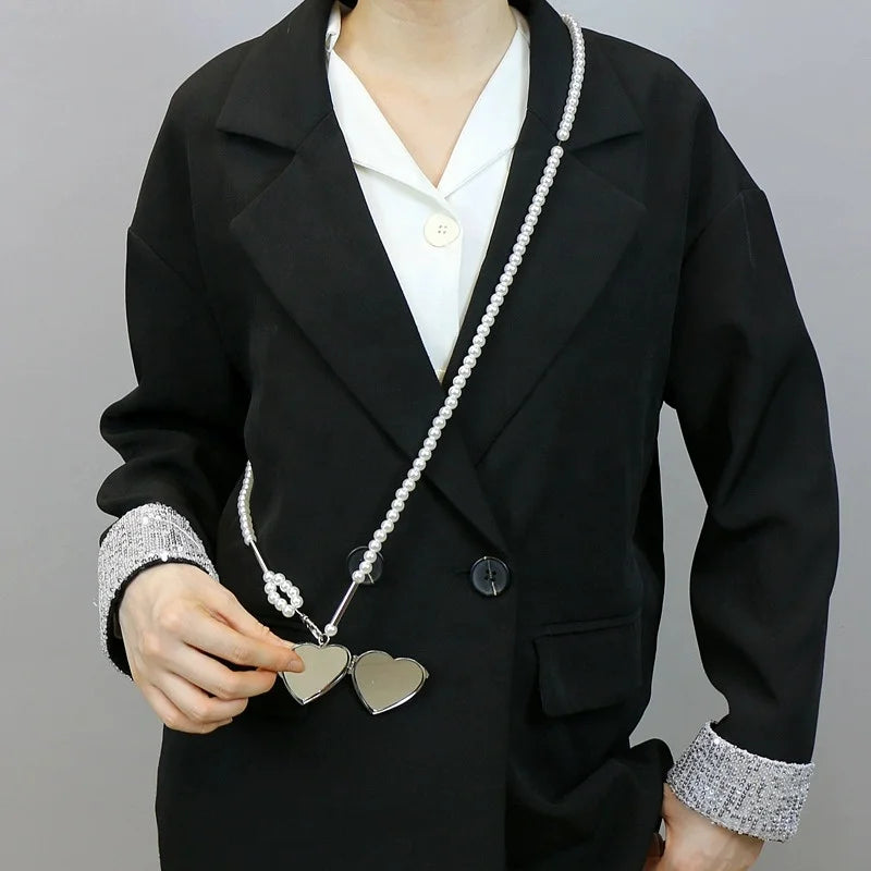 New Fashion Ladies Waist Chain Decorative Belt with Pearl Strap Heart Mirror Pendant and Messenger Design Beaded Belts