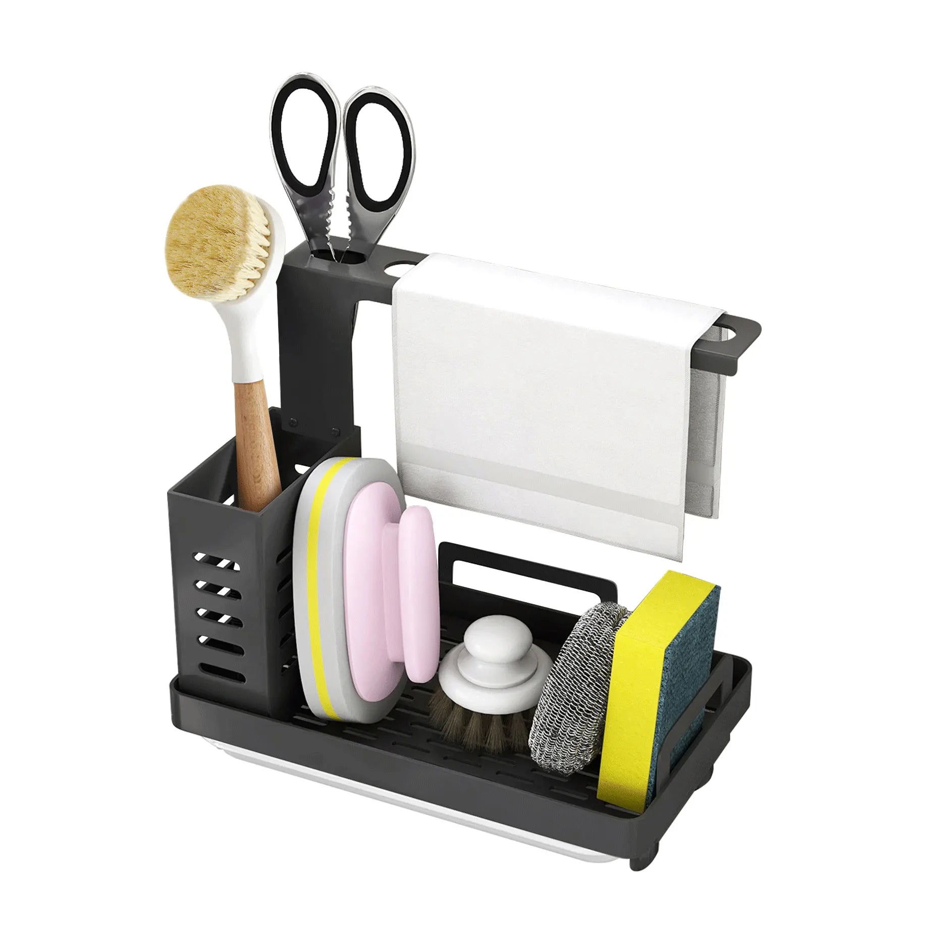 Sink Caddy Bathroom Kitchen Countertop Storage Rack Sink Organizer Knives Spoons Soap Brush Sponge Holder with Drain Tray