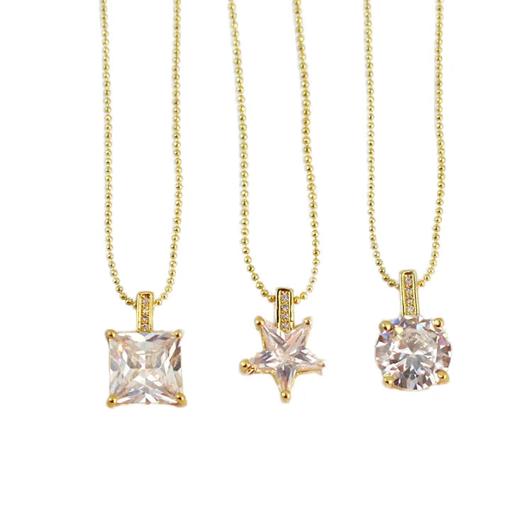 NZ1374 Chic Micro Pave Square Heart Star Pendant Necklace Simple Bling Diamond Religious Mainly Made Brass Cubic Zirconia CZ