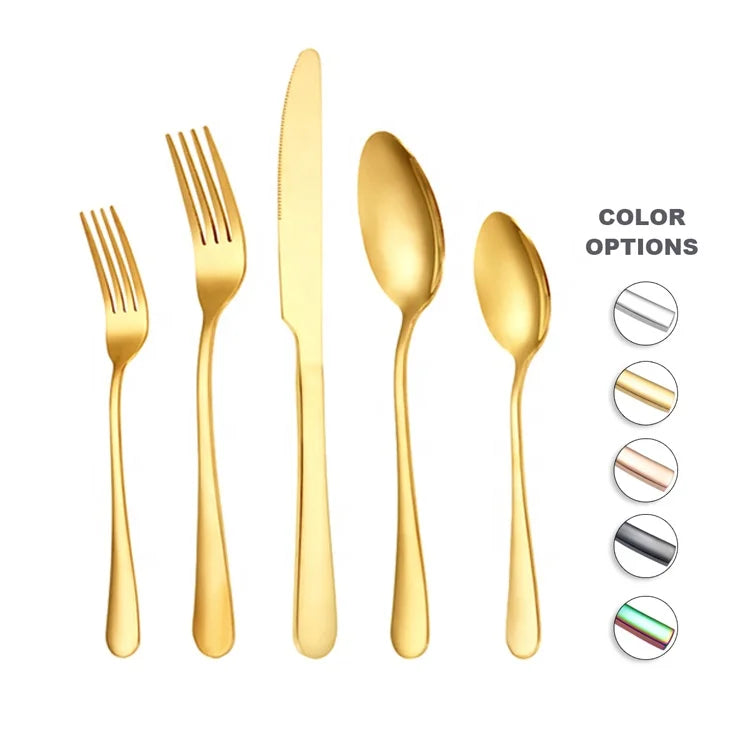 Shiny Gold Plated Eco-Friendly Stainless Steel Classic Cutlery Set Flatware Mirror/Matte Polish CE Certified for Weddings