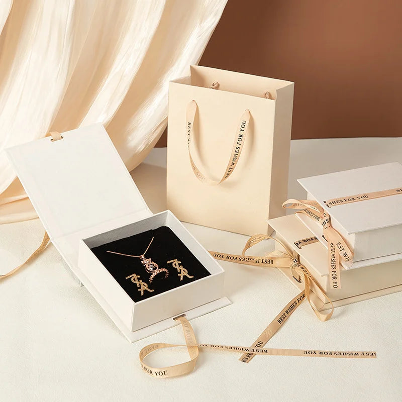 Eco Friendly Jewellery Necklace Boxes Wholesale Packaging Jewelry Box With Pouch Custom Logo for Jewelry Packing