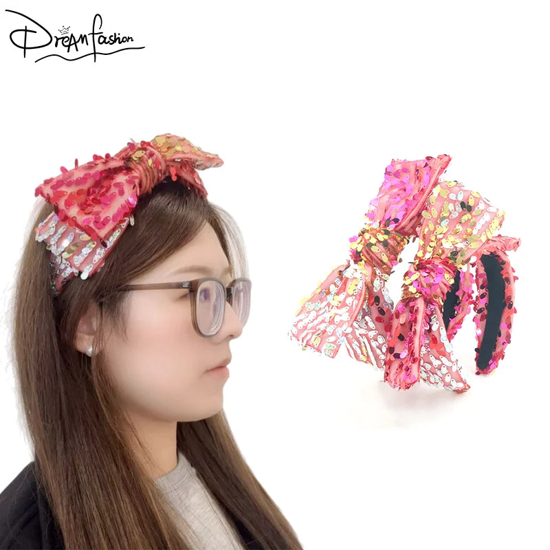 Luxury Shinny Sequin Fabric Custom Headband Spring and Summer Sequin Beaded Bow Headband