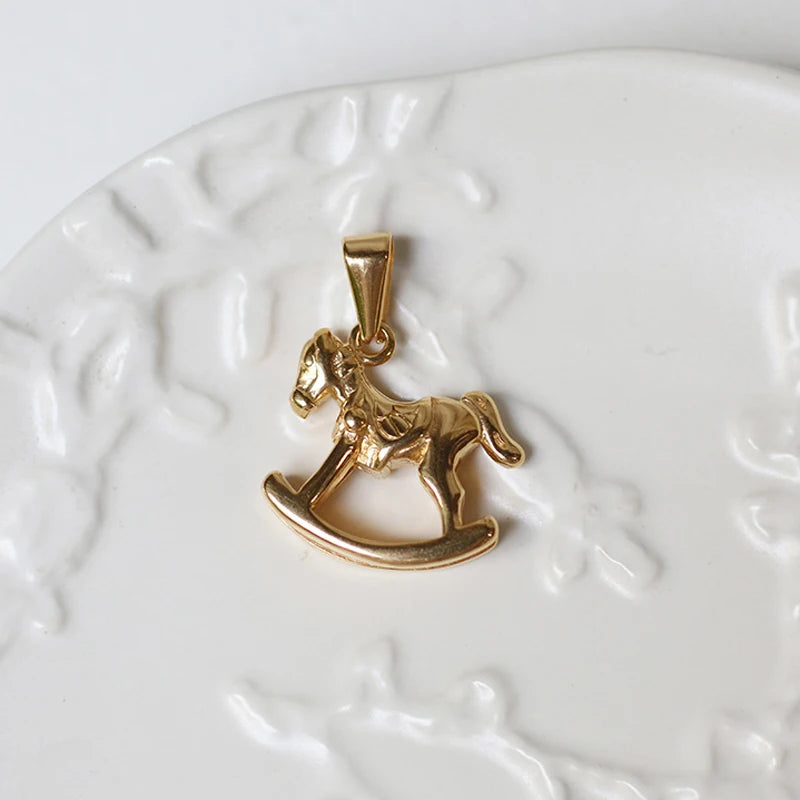 Olivia Jewelry 18k Gold Plated Stainless Steel Horse Pendant Lovely Trojan Horse Pendant Charm for Men Necklace