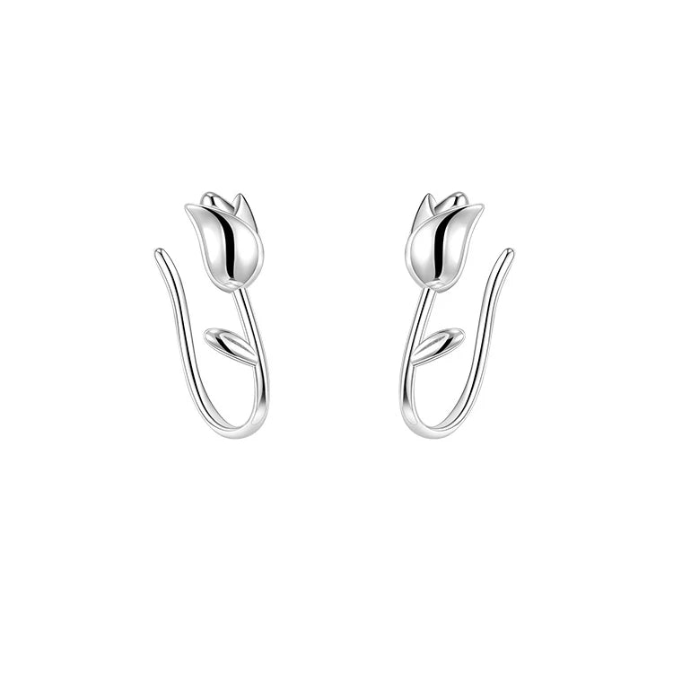 925 Sterling Silver Tulip Earrings Women 2022 New tide Light Luxury Earrings Niche Earrings