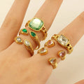Wholesale Women's Ring Jewelry Stainless Steel Waterproof Colored Diamond Ring 18k Gold Plated Geometric square Gemstone Ring