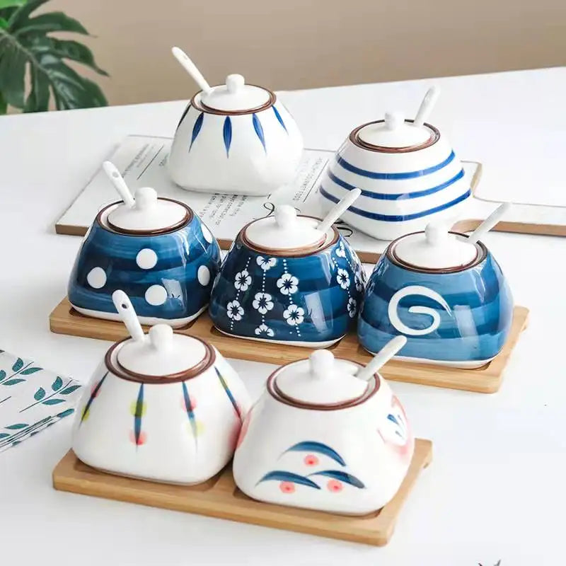 Japanese Style Ceramic Household Kitchenware Spice Jar Seasoning Pot Set