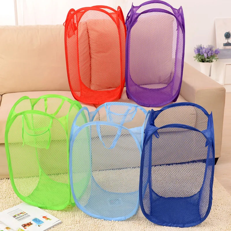 Household Colorful Collapsible Mesh Foldable Hamper Customize Folding Space Saving Clothes Laundry Basket