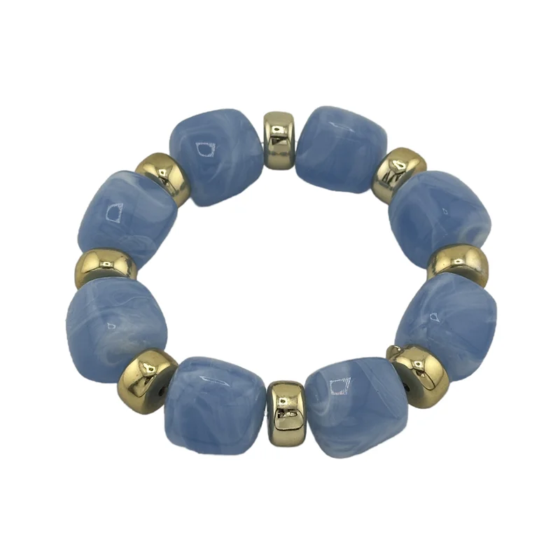 Boho Chunky Amber Colorful Bamboo Acrylic Resin Beads Elastic Bracelet Bangle for Women Gift DIY Jewelry Customize