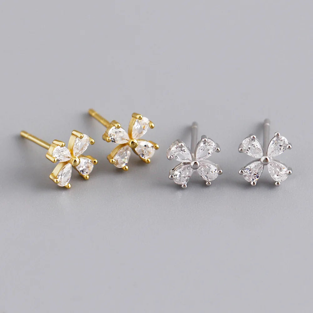 Cute Design S925 Sterling Silver Flower Fresh Lucky Grass Stud Earrings 925 Silver Jewelry for Women Girl Gift EH1472