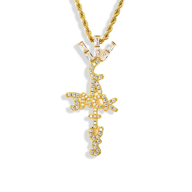 Travis Scott Brand Cactus Jack Cross Pendant Full of Zircon Hip Hop Letters Necklace Ornament