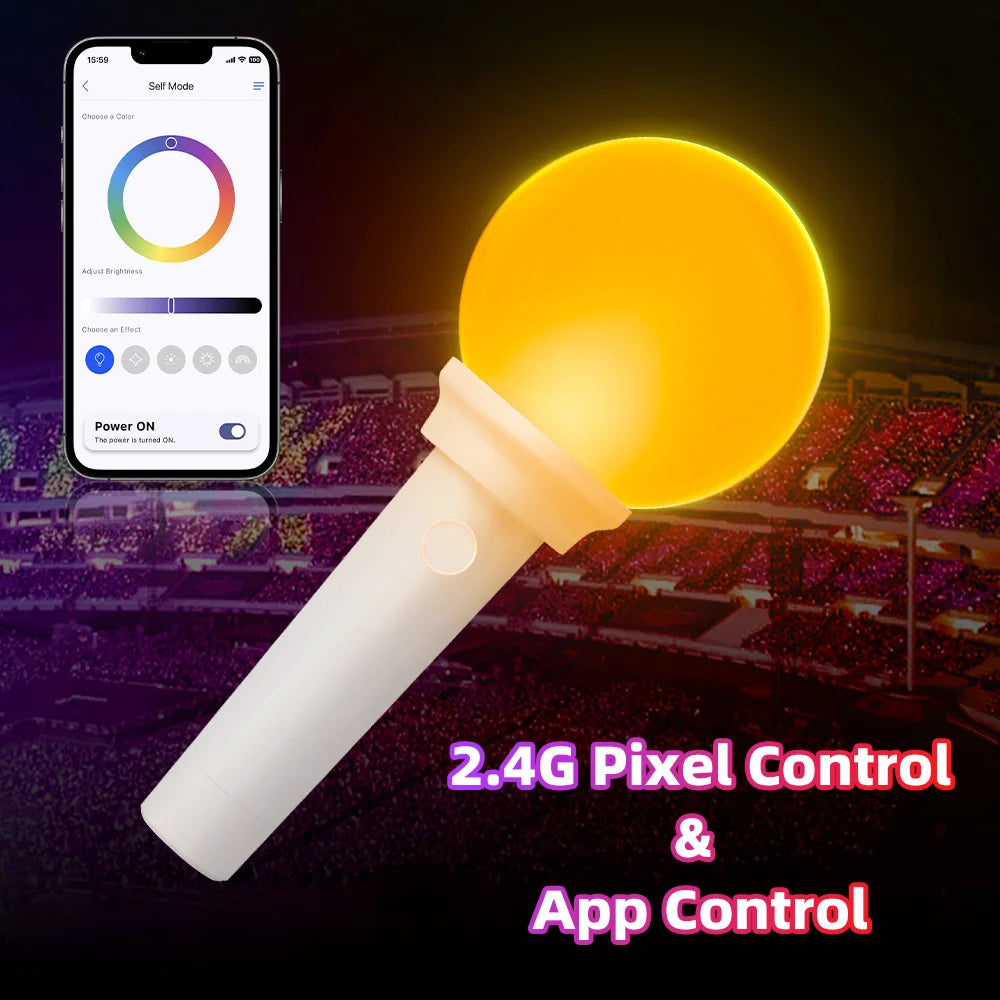 Hot Selling Custom RGB LED Light Sticks with LOGO Ball for Parties Concerts & Events-App Control Battery Operated Outdoor Use
