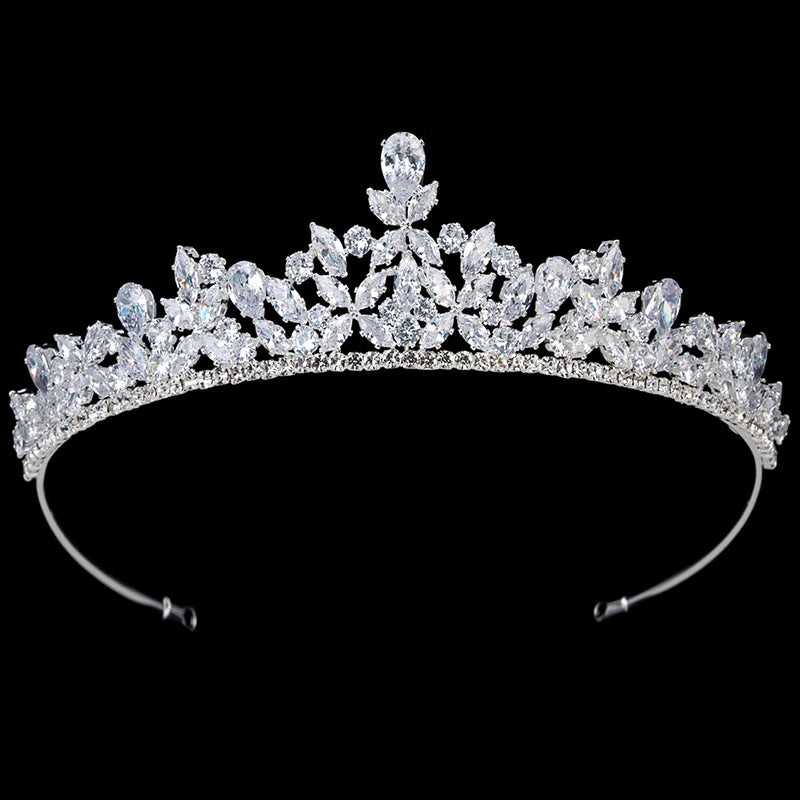Ready to Ship Gift Elegant Wedding Tiara Unique Design Copper Cubic Zircon Exquisite Bridal Hair Accessory Crown Women BC5705