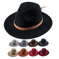 55cm 57cm  100% Wool Felt Autumn Winter Fashion Warm Outdoor Dress Women Men Flat Brim Fedora Hat With Faux Leather Belt