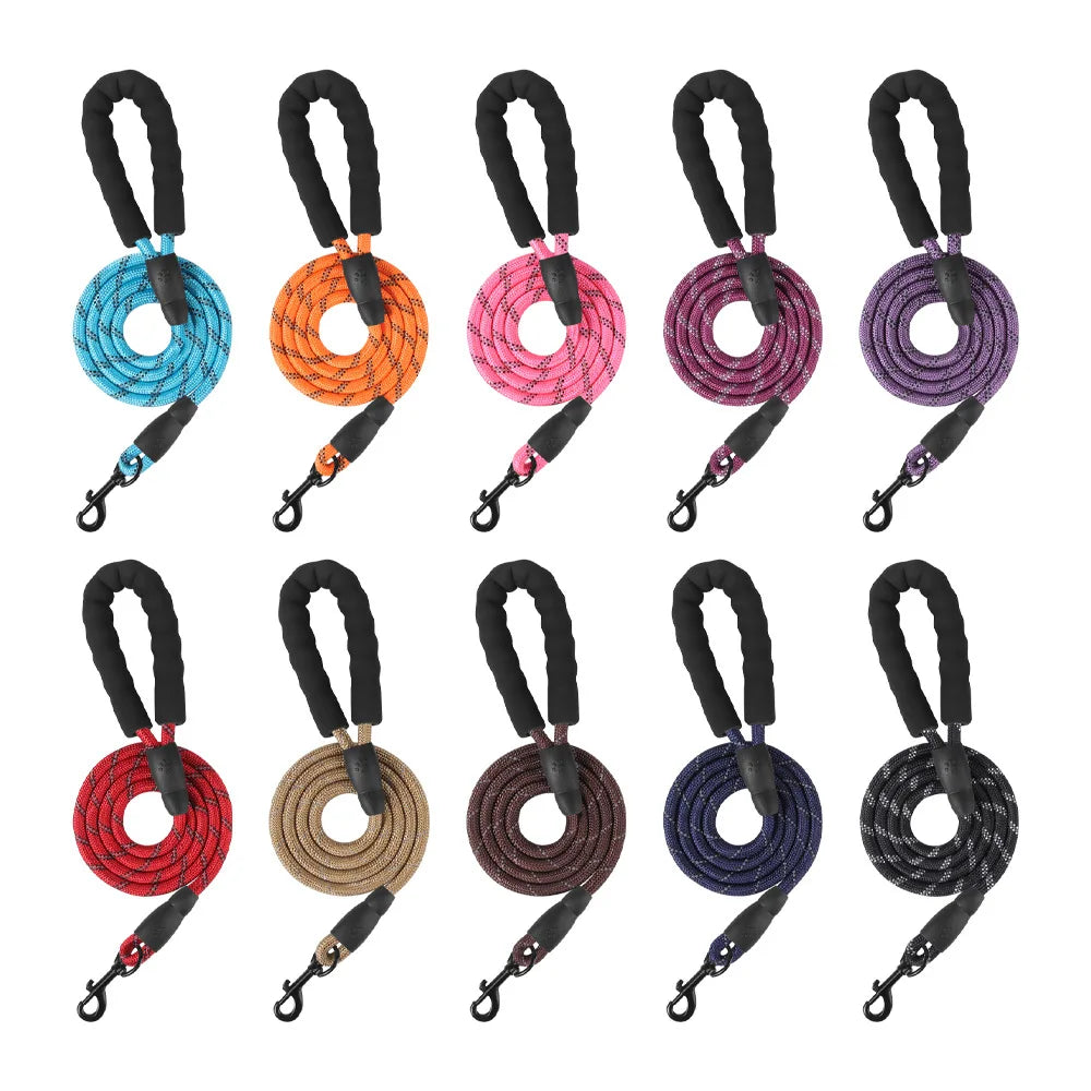For Amazon Reflective Nylon Dog Leash Round Rope Chain for Big Dogs Solid Pattern Explosion-Proof Foam Wholesale Supply