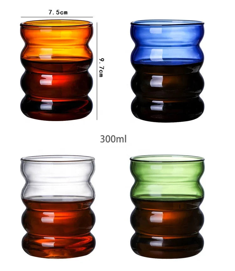 New Design High Borosilicate Heat Resistant Wave Shape Single-layer Colored Creative Glass Coffee Cups