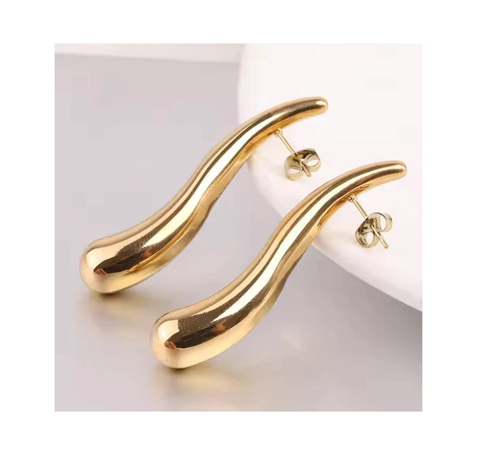 New Hollow Long Water Drop Earrings Irregular Geometric Statement 18K Gold Plated Stainless Steel Earrings for Women