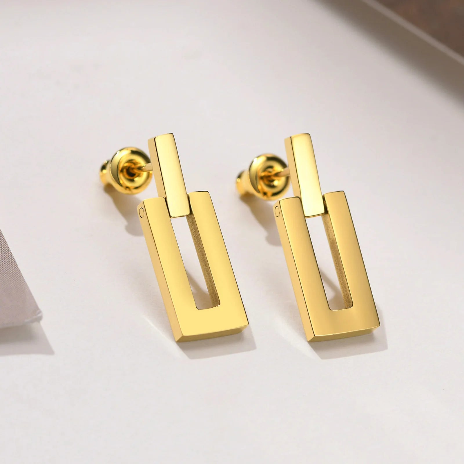 Fashion Ins Style Geometric Rectangular Earrings Creative Personalized Trend Waterproof Titanium Steel Earrings Fashion Jewelry