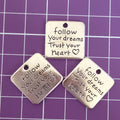 100pcs 18x19mm Follow Your Dreams Trust Heart Pendants Charms for DIY Necklace Keychain Jewelry Making Supplies Accessories