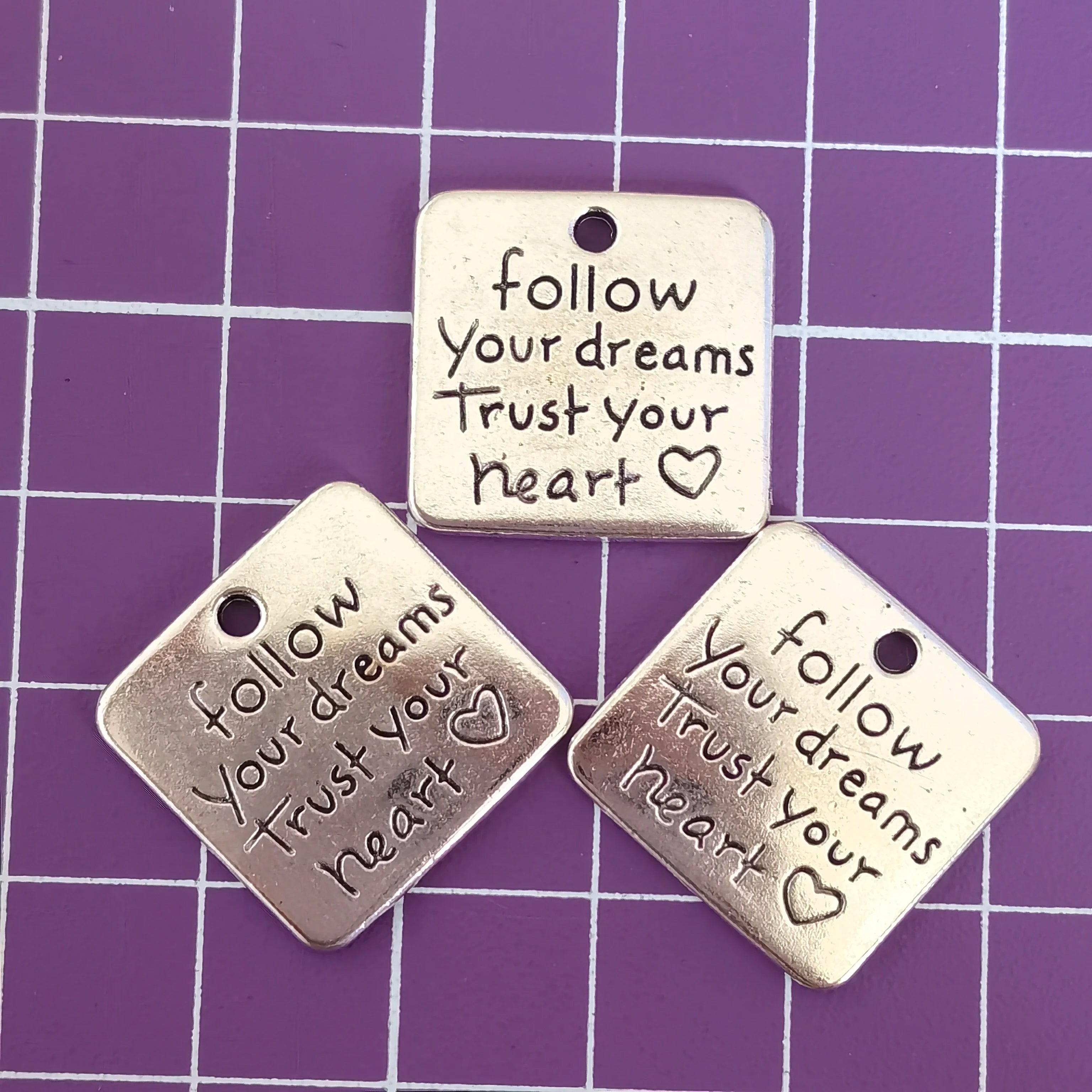 100pcs 18x19mm Follow Your Dreams Trust Heart Pendants Charms for DIY Necklace Keychain Jewelry Making Supplies Accessories