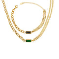 Vintage Inlaid Zircon Double Thick Chain Stainless Steel Gold Plated Wedding Female Friendship Necklace & Bracelet Jewelry Set