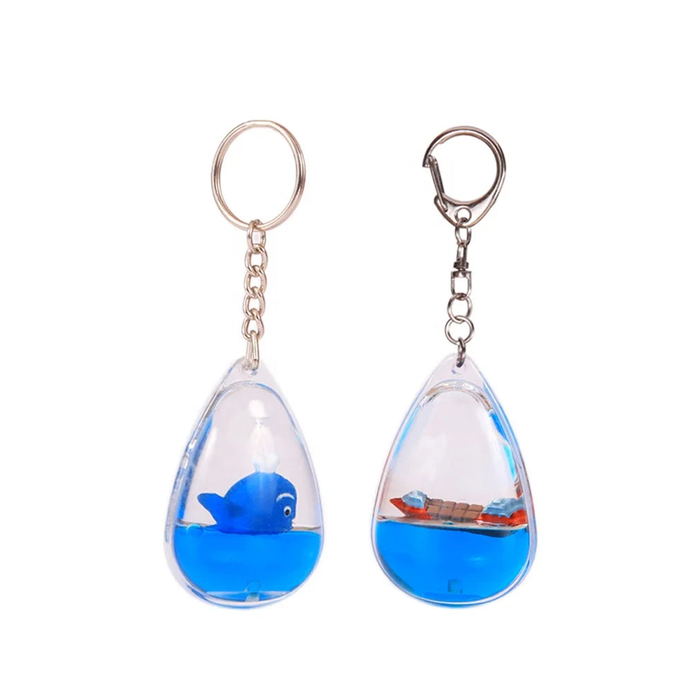 Promotion Keychain with Logo Happy Holiday Keychain Water Drop Shape Liquid Keyring Customized Boat Floating Keychain