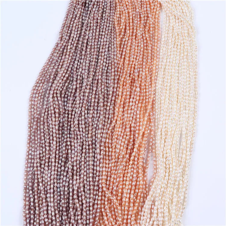 Natural Pearls Wholesale 2.5-3mm Rice Shape Natural Freshwater Pearl Strands - White Pink Purple