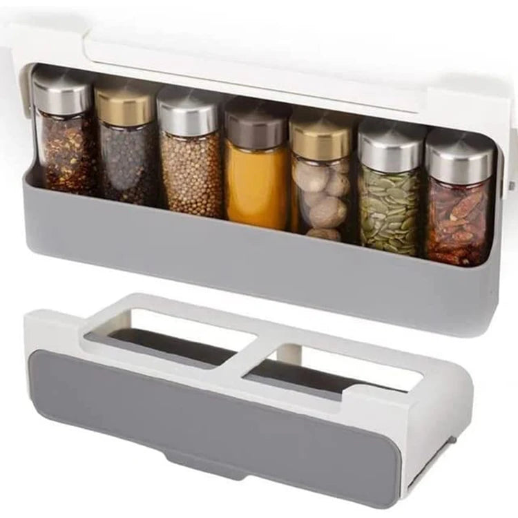 Plastic Wall Mounted Pull Out Drawer Spice Storage Holder Kitchen Self-adhesive Hanging Under-shelf Spice Organizer Rack