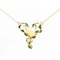 Fine Jewelry 18K Gold Plated Solid 925 Sterling Silver Ocean Plant Leaf Enamel Australian White Opal Pendant Necklace for Women