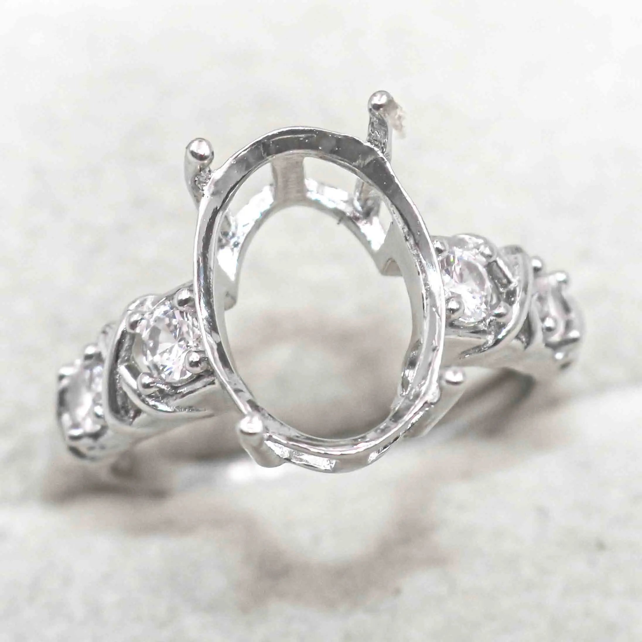 Sterling Silver 10*14/12*16/13*18/15*20mm Semi Mount Ring Frame Empty Blank Support S925 Base Without Center Stone for DIY Inlay