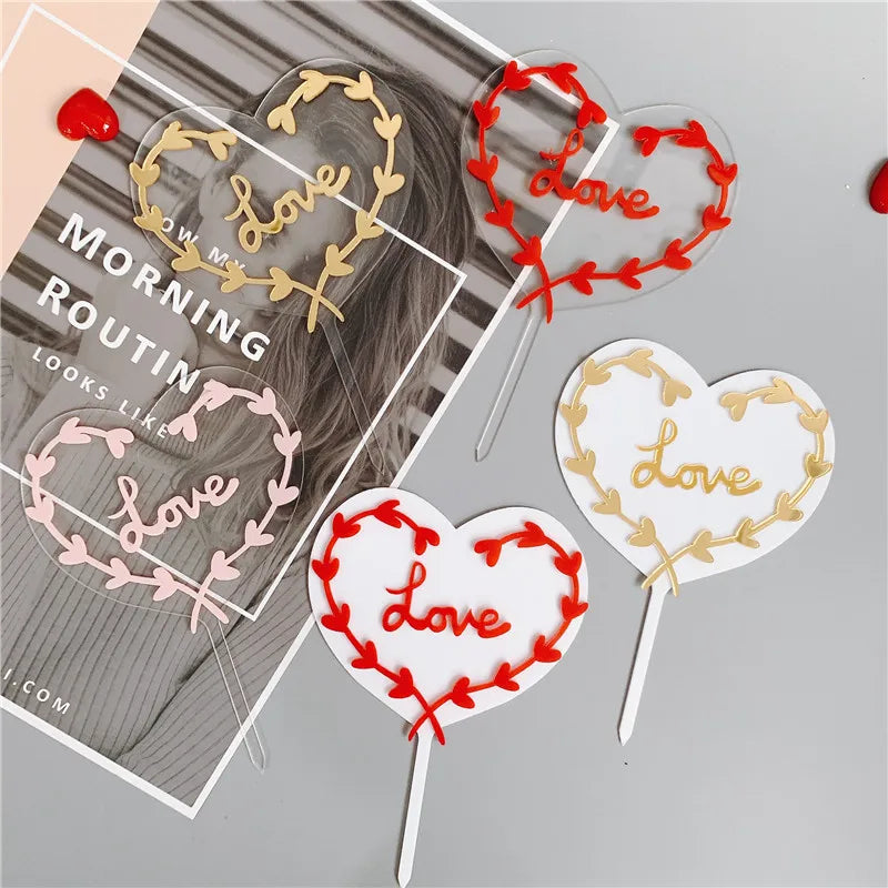 New Design Heart Shape Letter Love Cake Topper Plastic Acrylic Wedding Cake Decoration Valentine's Day Cake Topper