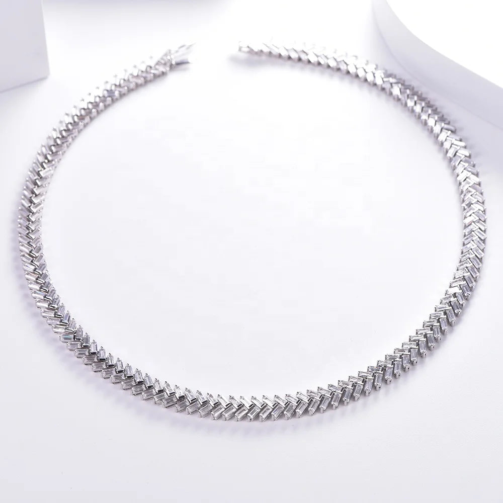 Wholesale Trendy Sterling Silver Baguette Zircon Pendant Necklace with Rhodium Plating for Women-Wedding & Party Occasions