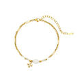 Stainless Steel 18k Gold Plated Natural Lapis Lazuli Clover Pendant Bracelet Waterproof YF6082