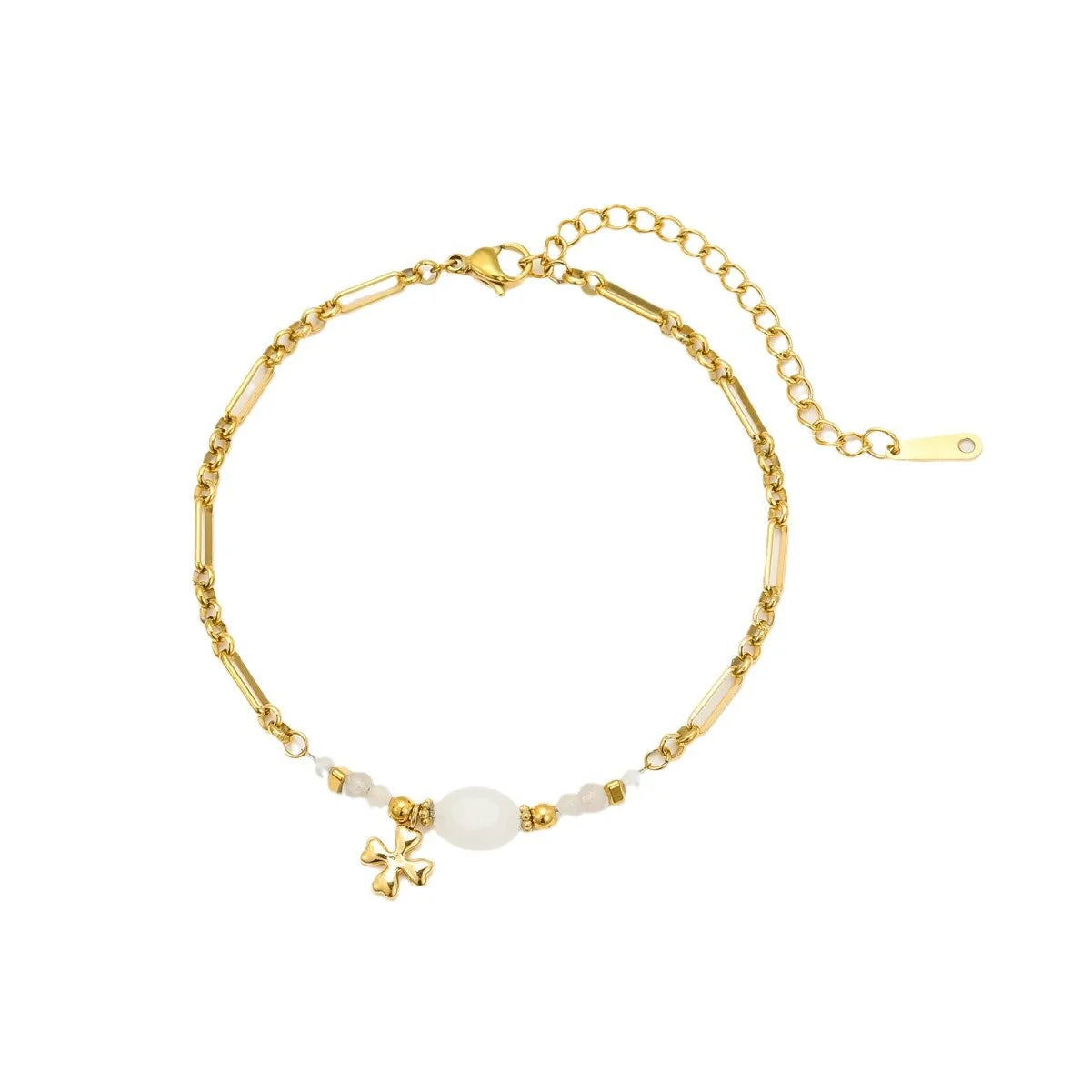 Stainless Steel 18k Gold Plated Natural Lapis Lazuli Clover Pendant Bracelet Waterproof YF6082