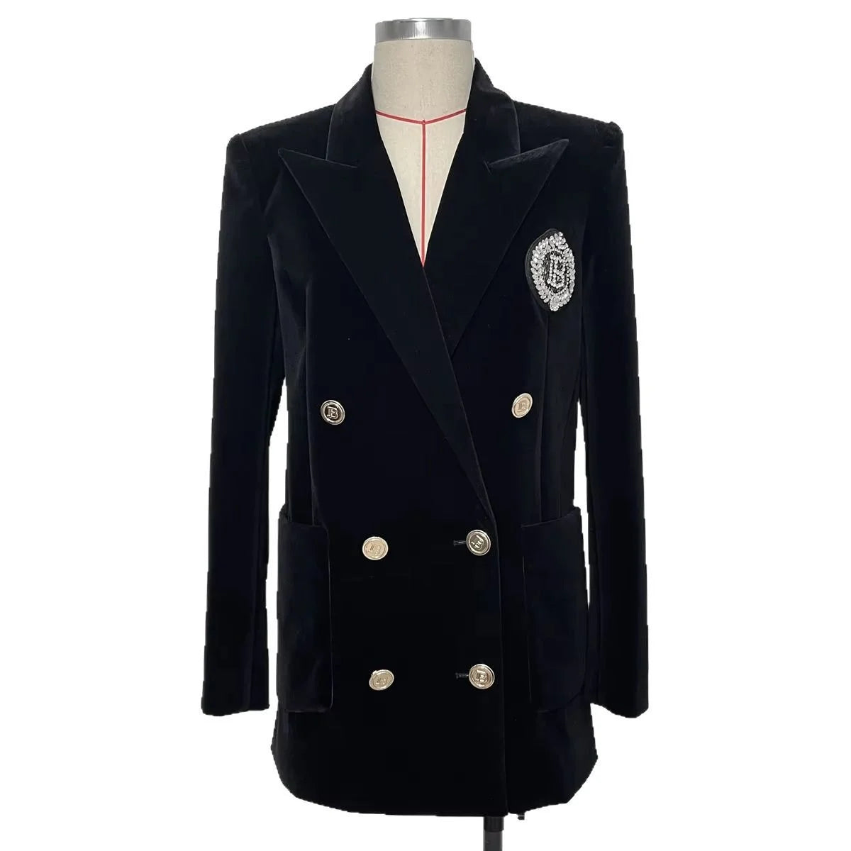 2025 New Style Women's Slimming Blazer for Spring Autumn Double Breasted Commuter Suit Coat in Medium Long Velvet Woven Method