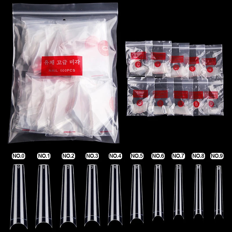 500Pcs XXL Acrylic Square Coffin French Shape False Clear Extra Long C Curve Nail Tip Box