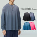 Rainbow Spray Low Moq Fast Customization Retro Long Sleeve Men's T-Shirts Loose Drop Shoulder Sun Faded 270Gsm Tee for Men