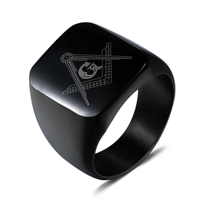Fashion Masonic AG Stainless Steel Ring Jewelry Personalized Vintage Titanium Steel Men's Square Ring