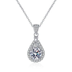 1CT 2CT 925 Sterling Silver Platinum Plated Fashion Jewelry Choker D Color Pear Shaped VVS Moissanite Diamond Pendant Necklace