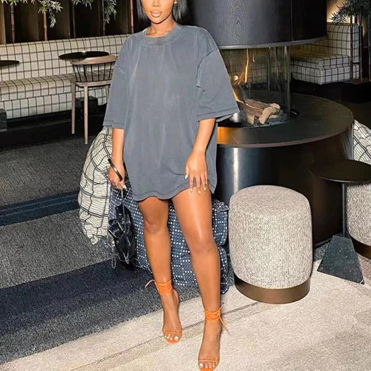 Summer 2026 Women Clothes Fashion Plus Size 100% Cotton Sweatshirts Custom Oversized Crewneck Half Sleeve T Shirt for Ladies