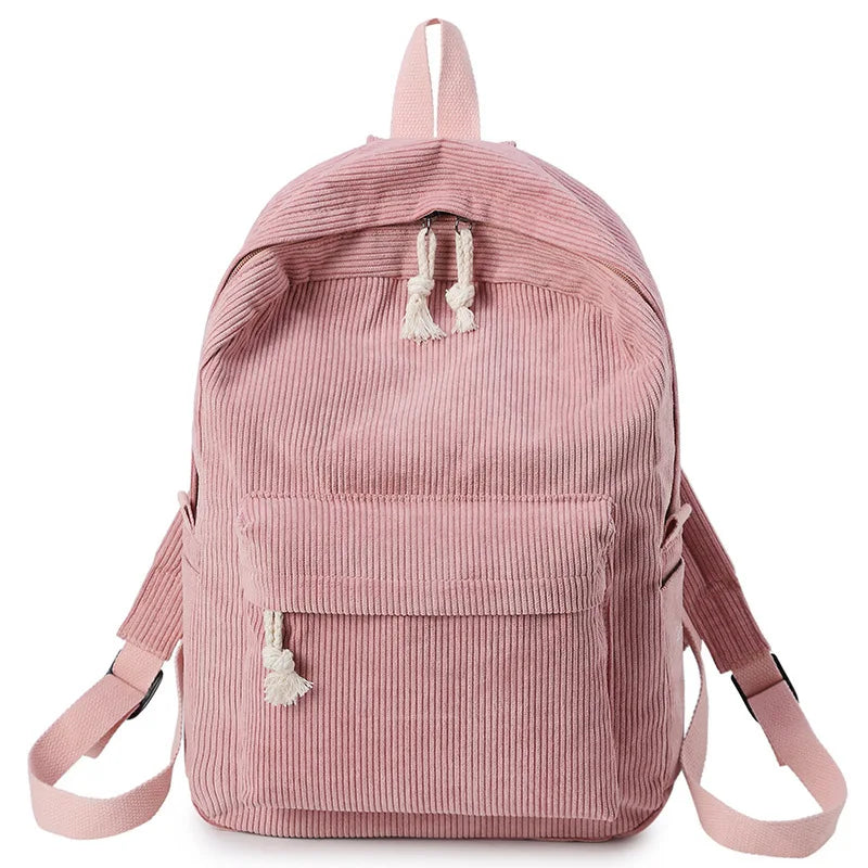 Factory Custom Logo Fashion New Design Corduroy Fabric Girls Fancy Backpack Bags Funny School Travel Backpacks