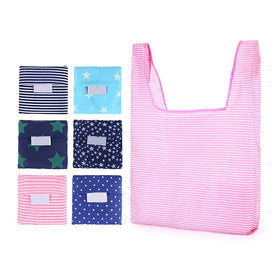 New Fashion Eco-friendly Foldable Polyester Grocery Shopping Tote Bag Reusable Pocket with Cartoon Pattern and Pouch